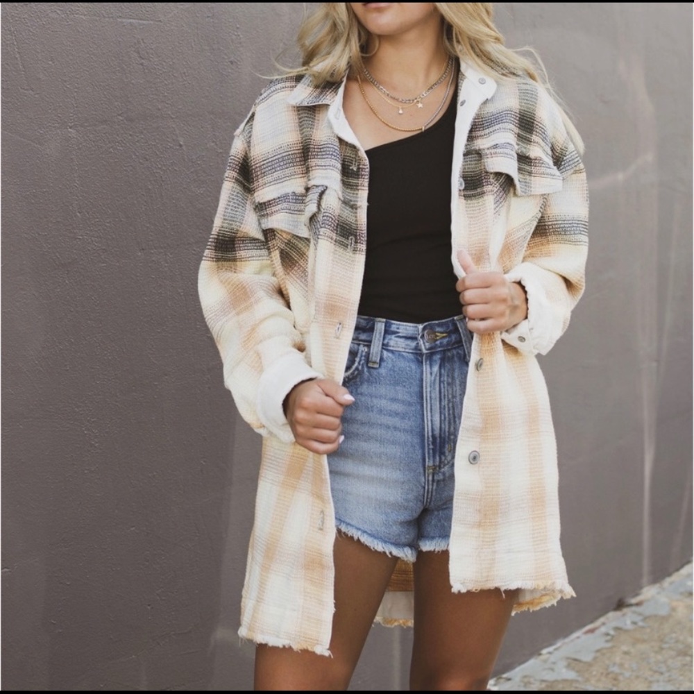 Free People Anneli Plaid Shirt Jacket Ombre XS